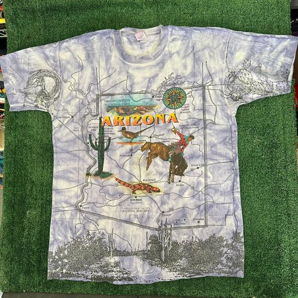 Fruit of the Loom Other - Vintage 90s Arizona Map T-Shirt AOP Western Cowboy Tee